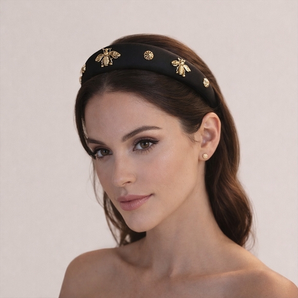 NWOT  Bee Embellished Black Padded Headband - Picture 2 of 3